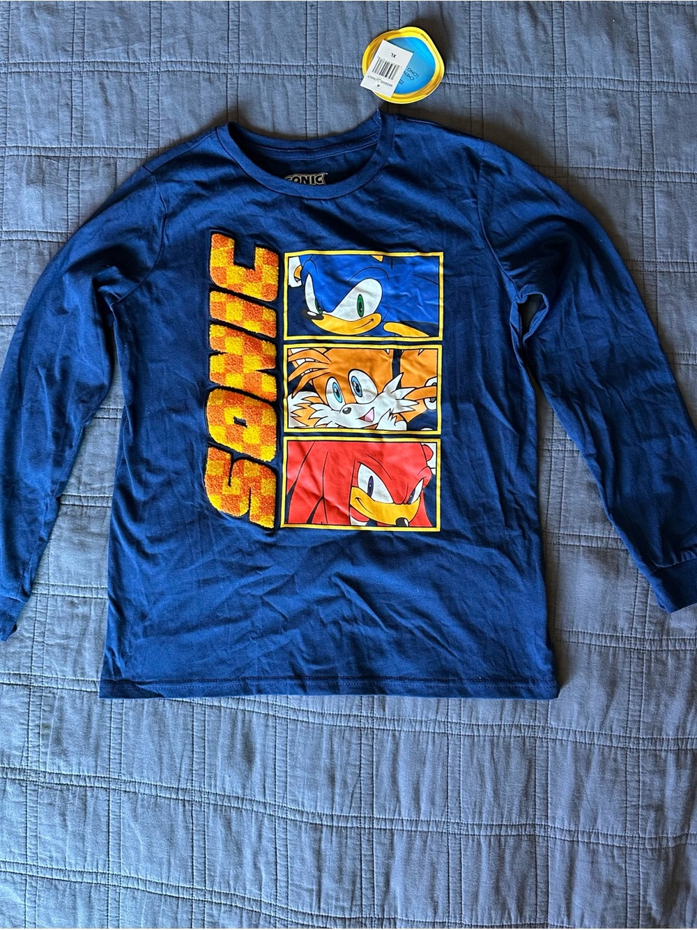 Sonic the Hedgehog Boys XL 18/20 Long Sleeve Graphic Tee NWT Chenille Text